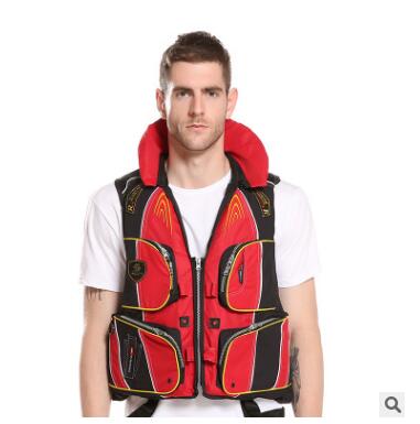 Men and women Marine life jackets EPE foam High buoyancy life jacket big pocket fishing vest life vest 400D: Red