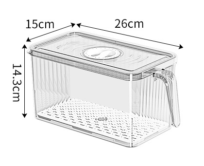 Caja de almacenamiento para refrigerador con mango de gran capacidad, cajas de almacenamiento transparentes apilables con tapas, caja de almacenamiento de frutas y verduras: Negro