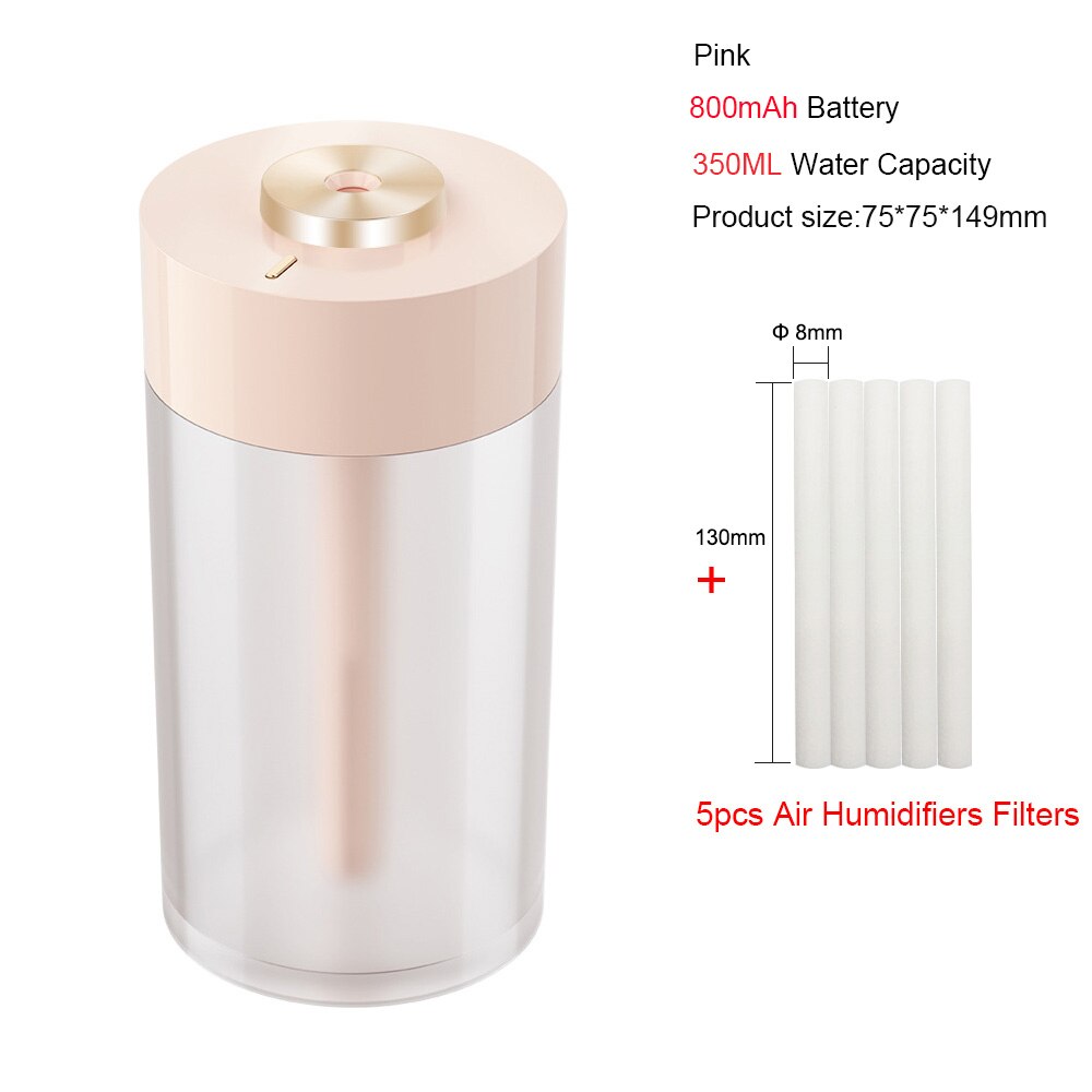 Humidificateur d&#39;air Portable électrique sans fil 2000mAh, Rechargeable par Usb, diffuseur de brume fraîche, lampe de nuit pour la maison: P350ML 5 filters