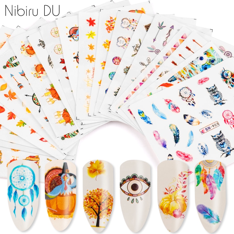 24 Pcs Gemengde Decal Nail Water Sticker Dream Catcher Herfst Bloem Leaf Slider Nail Art Decor Manicure Set