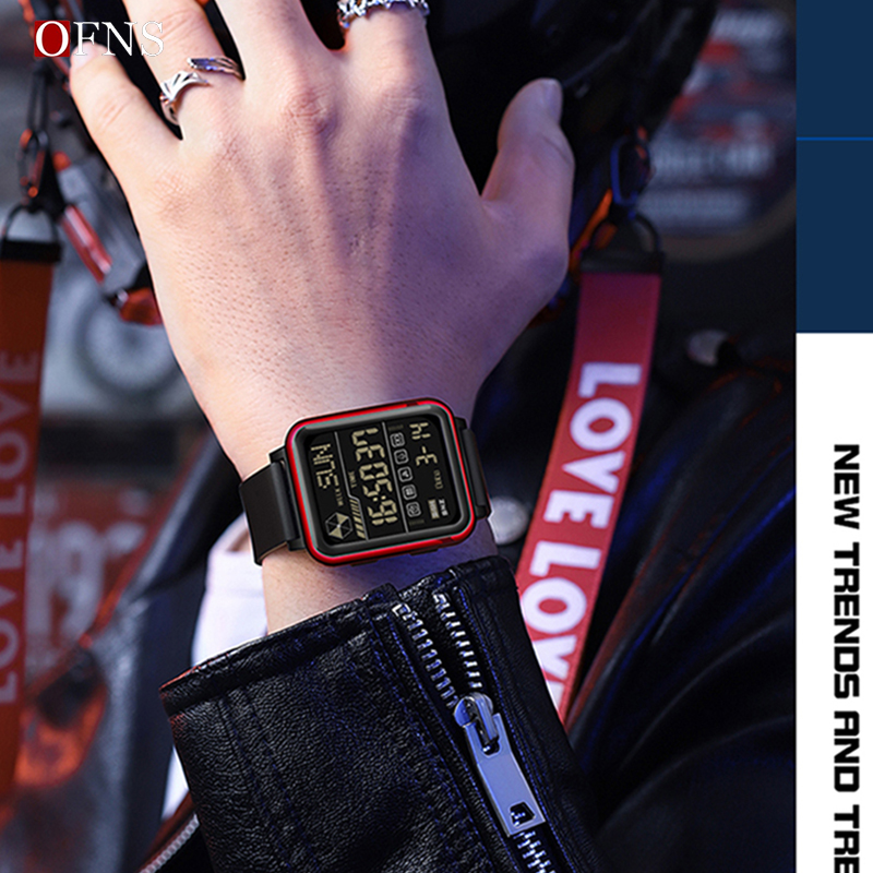 OFNS Top 6159 Casual elektronisch herenhorloge Multifunctioneel digitaal nachtlampje Waterdicht en schokbestendig herenhorloge 2024