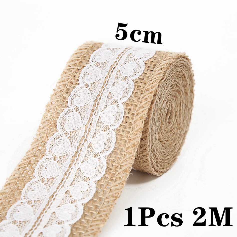 2M/Rolle Natürlichen Jahrgang Jute Leinwand Spitze Schleife Handwerk DIY NäHenne Jute Stoff wickeln Hochzeit Party Weihnachten hause Dekoration: B35 5cm 2Meter