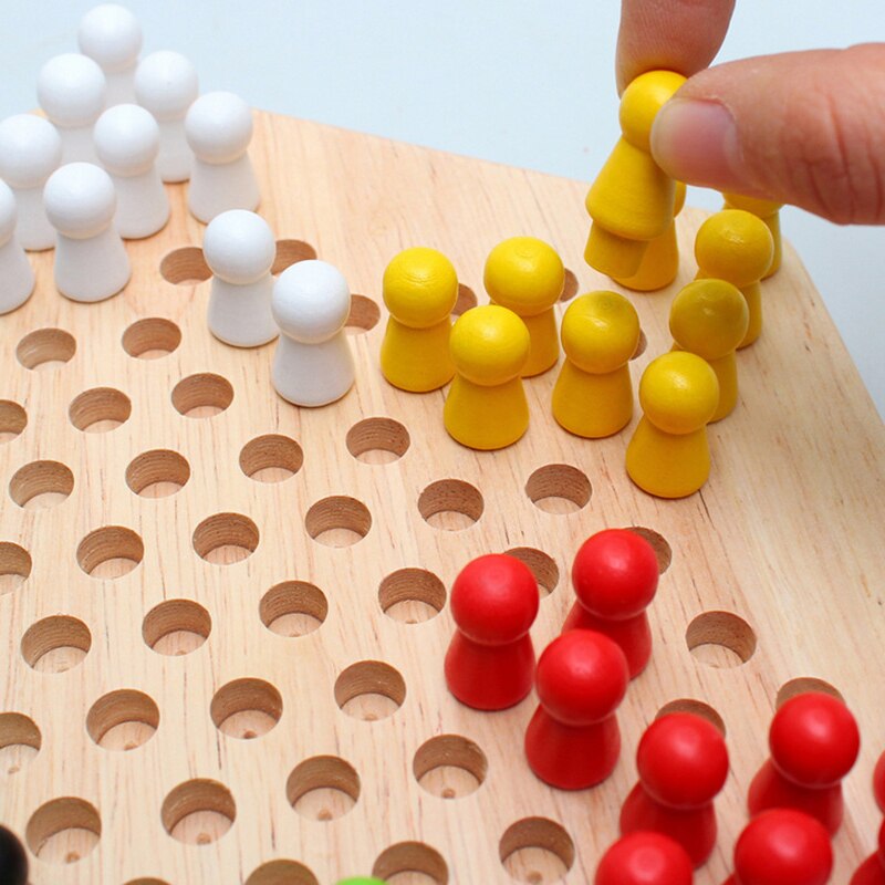 Traditional Hexagon Chess Game Wooden Chinese Checkers Family Game Set Board Games