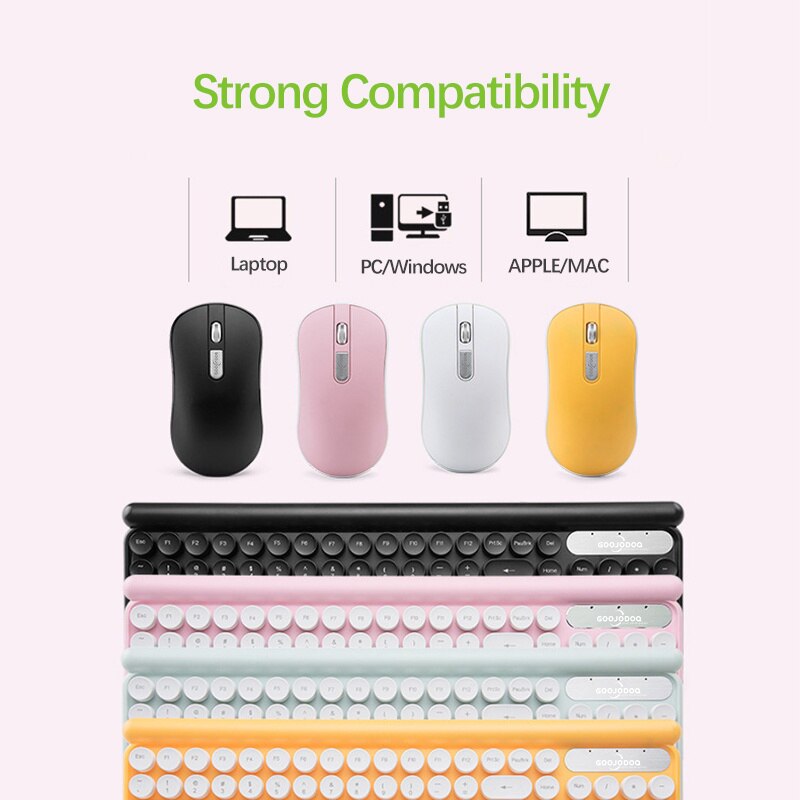 GOOJODOQ Wireless Keyboards for Laptop Round Caps Retro Typewriter Portable Gamer Keyboard and Mouse Set for Windows iOS Android