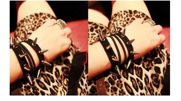 Laagste prijs kunstleren hoofdband spikes klinknagels party punk ketting