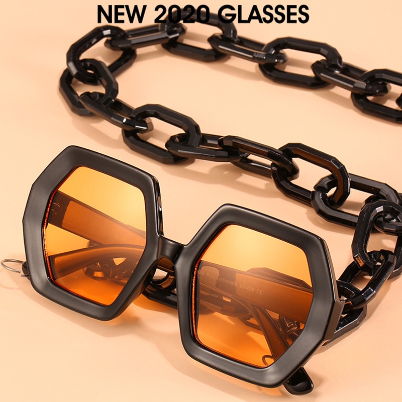 Luksusmerke firkantede overdimensjonerte solbriller kvinner årgang kjede solbriller til kvinne  uv400 gafas de sol