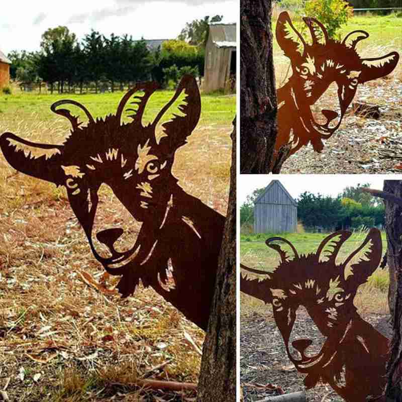 Garden Wrought Iron Decoration Metal Goat Pastoral Ornaments Animal Yard Art Statues Backyard Lawn Stakes Farm Grass Decor