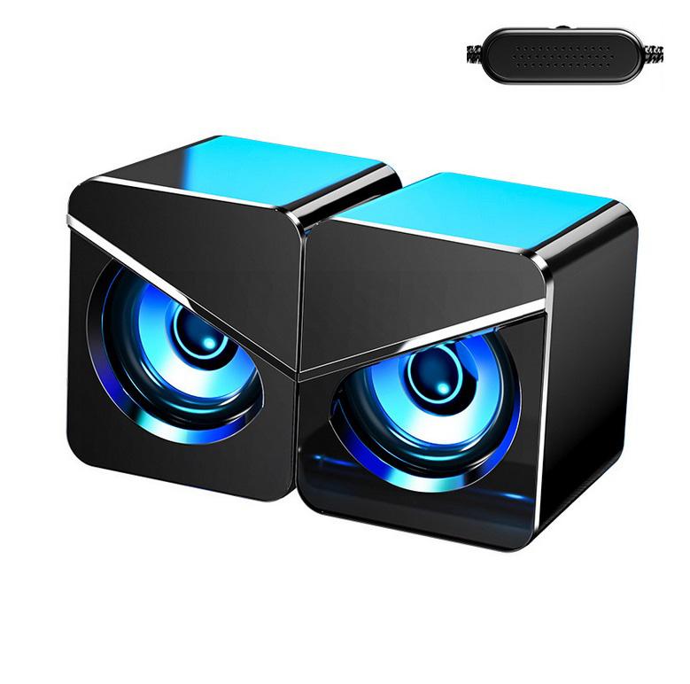 1 Pair Computer Speakers LED Colorful Luminous Wired Gaming Mini Speaker Desktop Laptop Accessory: Black with Light