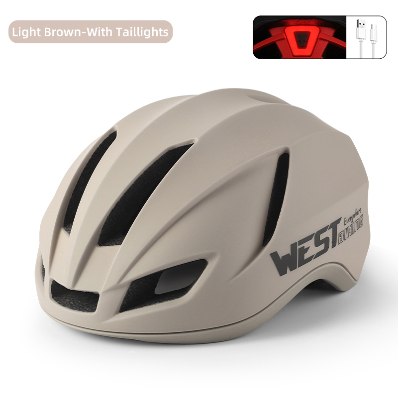 West biking aerodynamisk cykelhjelm til kvinder, integreret støbt sportssikkerhed, kc-certificeret unisex landevejshjelm med led-baglygte: M / Chokolade