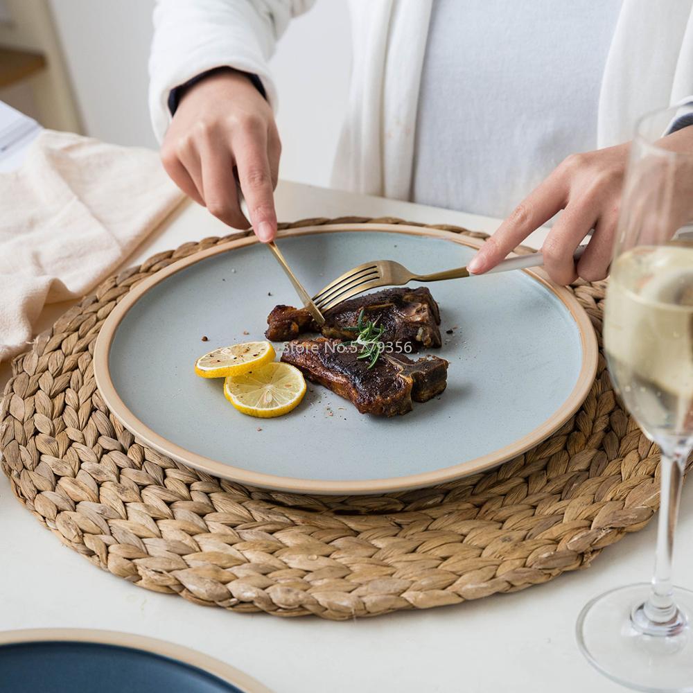 8.3/10inch Porcelain Dinner Plates Set Pizza Pasta Serving Plates Matte Glaze Steak Dessert Dishes Tableware