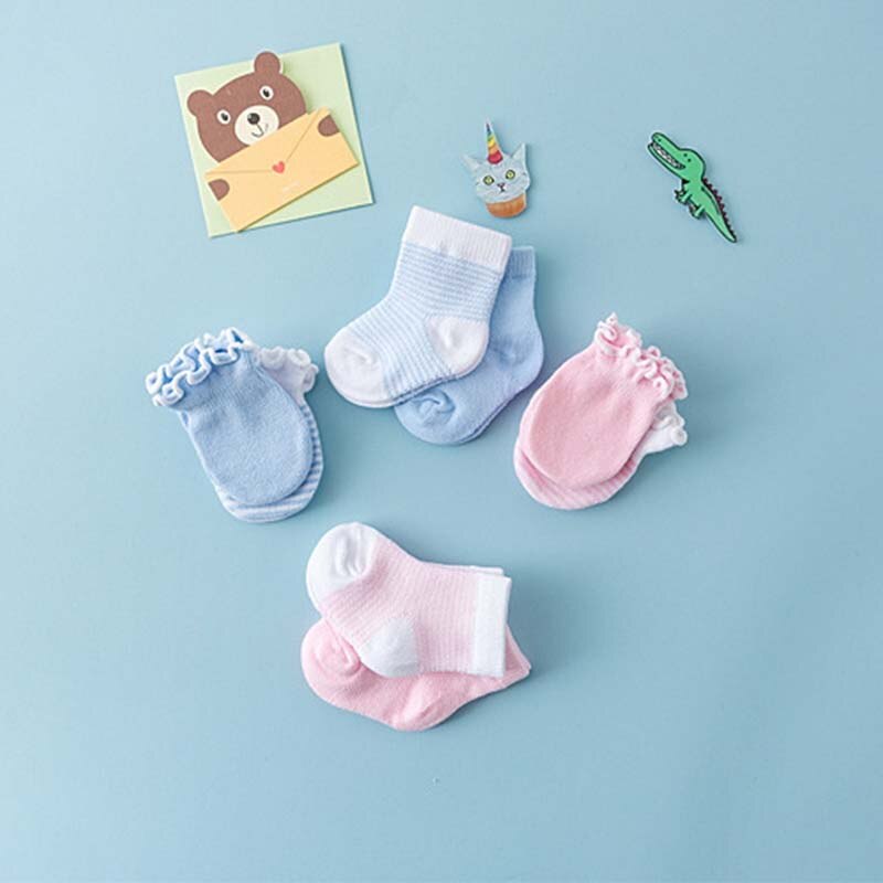 4Pairs Newborn Anti Scratch Cotton Soft Gloves+Warm Baby Socks Sets Solid Color Boys Girls Mittens Suits