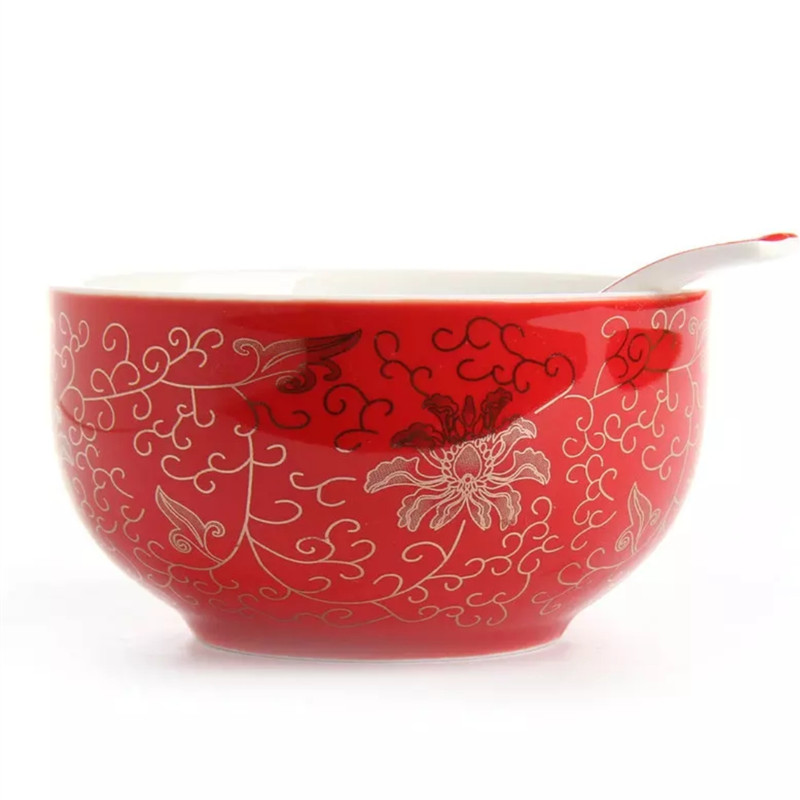 Kinesisk testel drage og føniks bryllup rød gaiwan keramisk testel terrin jingdezhen porcelæn te låg skål spisestel kopper: Suppe skål ratton