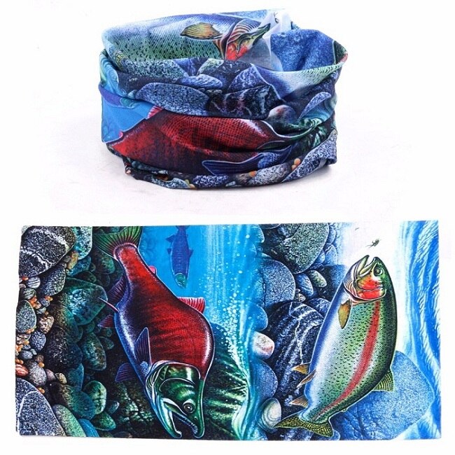 Maximumcatch multi funksjon fiske skjerf 3d digital skrive ut fiske hodeplagg anti-uv fiske bandana fiske pannebånd: 3d ørret og laks
