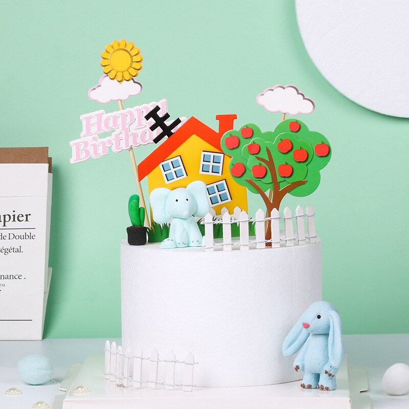 Dinosaurus Cake Topper Vlag Anniversary Gelukkige Verjaardag Apple Tree Cupcake Toppers Bakken Partij Vlag Baby Shower Cake Decor Diy Nieuw