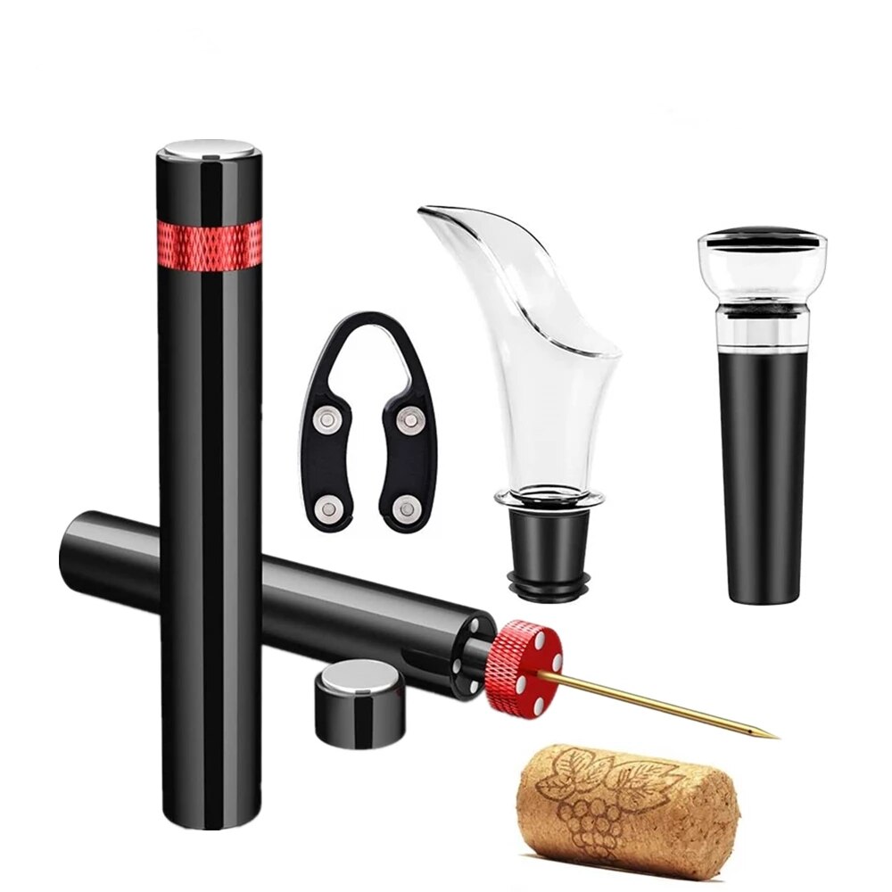 Lufttryk flaskeåbner sæt bærbar manuel proptrækker vin vakuumprop hælde folie skære kit køkken gadgets til hjemmebrug