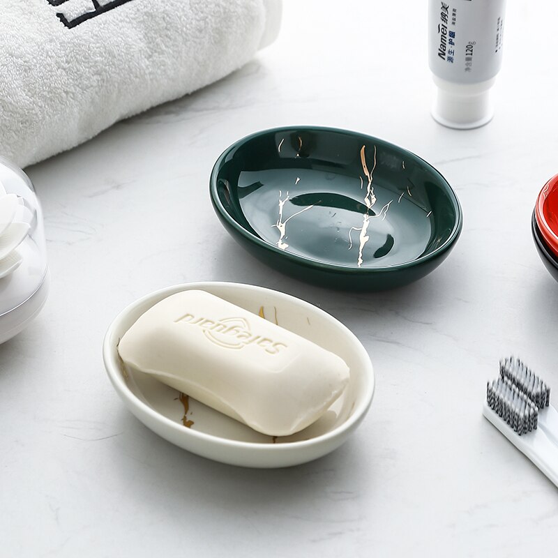 Keramik marmoreringssæbeholder bærbar sæbeskål plastsæbebeholder oval køkkensæbeboks badeværelsestilbehør 4 farver