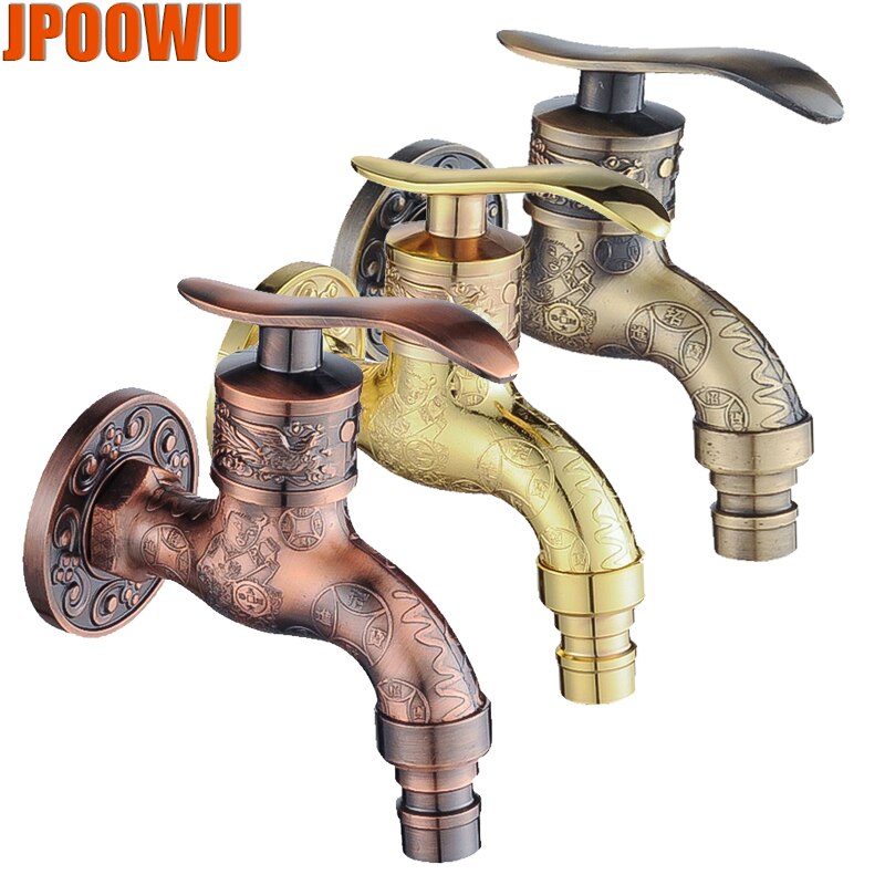 Antique Garden Faucet Wall Mount Zinc Alloy Bibcock Outdoor Mop Sink Decorative Tap Washing Machine Adapter Gold Faucets Grifos