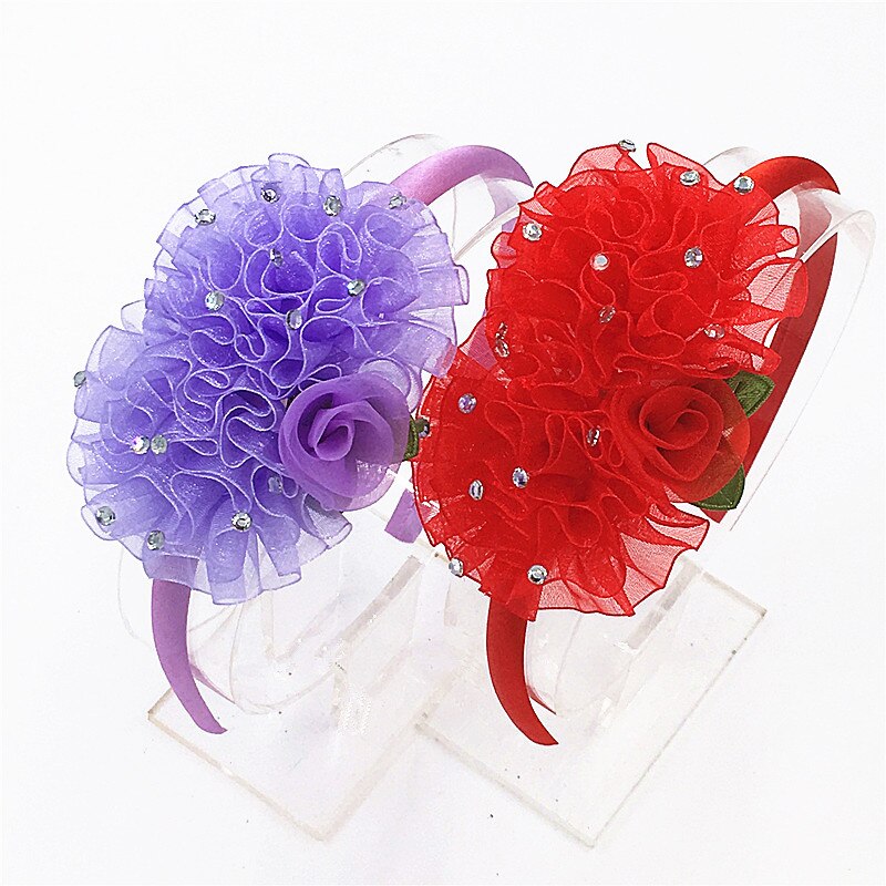 Serre-tête à fleurs en mousseline de soie pour enfants, couleur unie, mignon, serre-tête princesse, accessoires pour cheveux