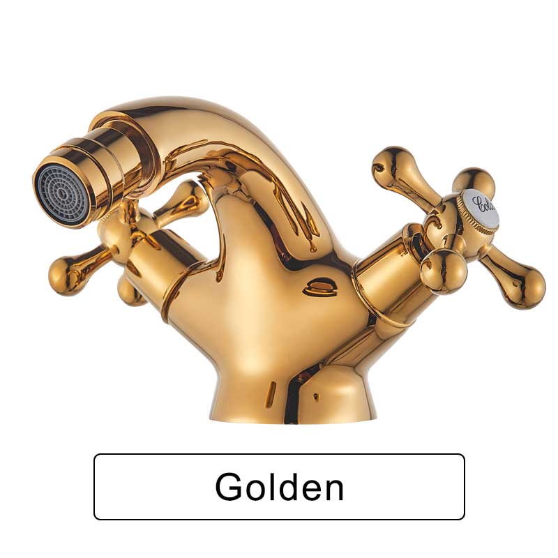 Golden Bidet Faucet Two Swivel Handles Bathroom Vessel Sink Tap Single Hole Deck Mounted Water Mixer Tap Chrome Antique Brass: Golden