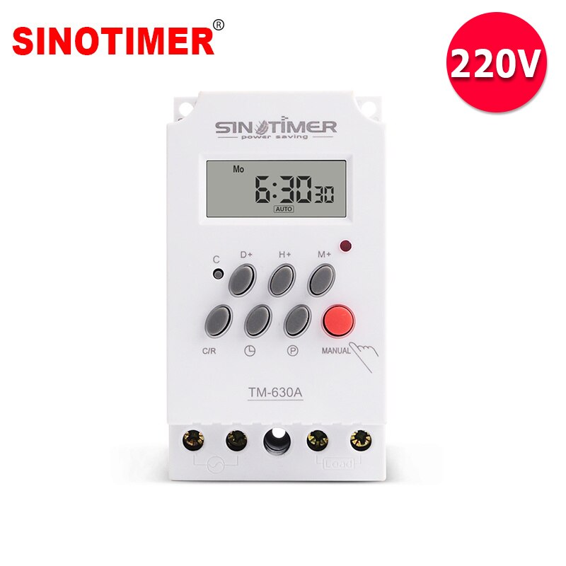 TM630A 12V DC Input 7 Days Programmable 24hrs Time Relay Output Load High Power 30A Timer Switch Relay Timer 12V Shower Timer: 220 V AC