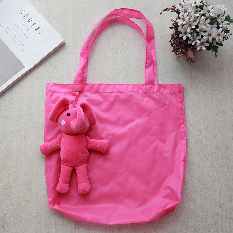 Cotton Elephant Cute Animal Toy cotton filling Folding Shopping Bag Eco Friendly Ladies Foldable Reusable Bag: pink