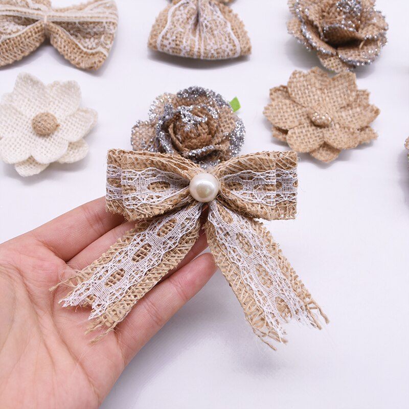 Têtes de roses artificielles en Jute, 5 pièces, fausses fleurs, Burlap, pour un mariage, un anniversaire, un mariage, un accessoire artisanal bricolage-même