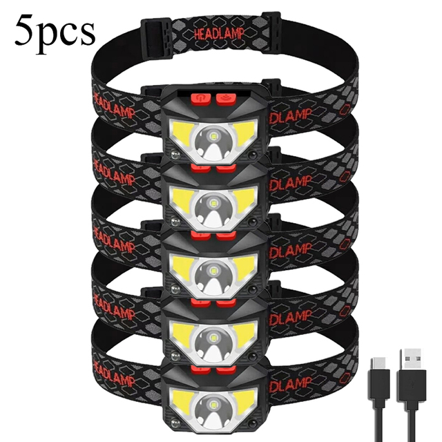 8 tilstande håndfri bevægelsessensor kraftfuld led-forlygte pandelampe pandelampe cob lommelygte lommelygte pandelampe til camping, fiskeri: Rgb