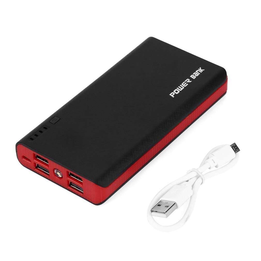 Universele 4 Usb-poorten Power Bank 6000Mah Capaciteit Lader Voeding 18650 Batterij Backup Power Met Emergency Led Licht: 6000mAh Red