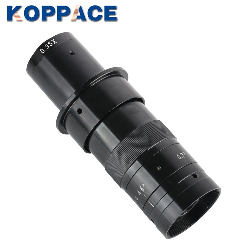 KOPPACE 22X-143X Industrial Monocular Microscope Lens 0.35X Eyepiece 0.7X-4.5X Zoom Objective 25mm C-Mount Continuous Zoom Lens