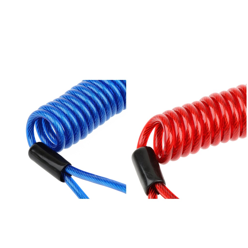 2 Pack Lock Reminder Cables - Disk Lock Security Spring Wire Rope Scooter Motorcycle Accessories - Blue+Red