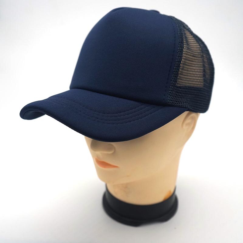 Enkel sommerhette fast bomulls Mos lokk snapback hatt unisex sol lokk trucker lokk: Marineblå