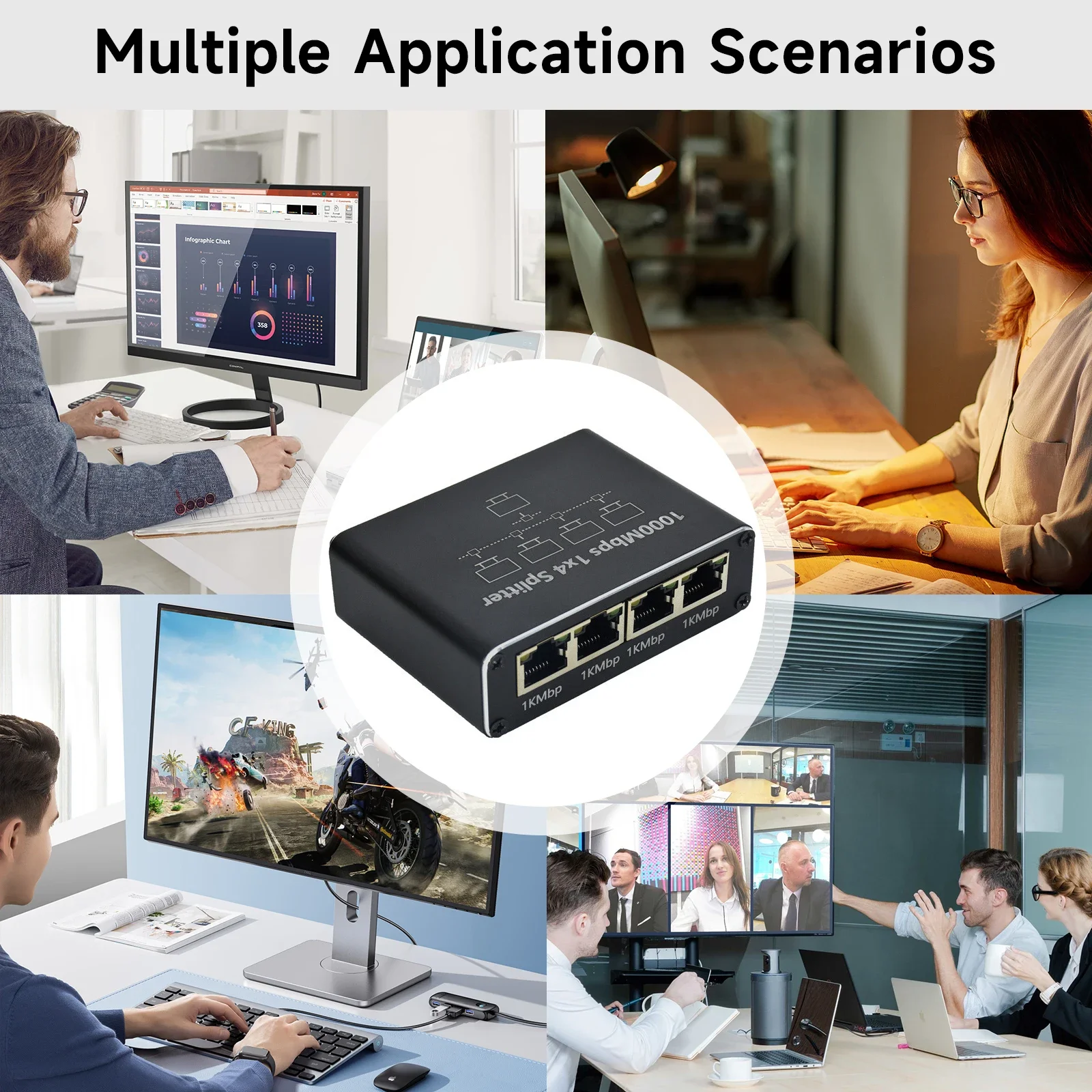 Gigabit ethernet splitter 1 to 2/3/4, 1000 mbps  rj45 lan internet splitter til computer/hub/switch/router/set-top boks/digital-tv