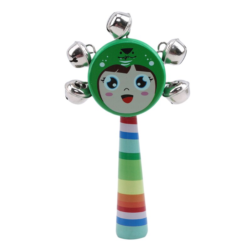 Cascabel de Maraca de madera para bebés, sonajero de dibujos animados de madera para niños, Ayuda de enseñanza para la primera infancia, sonajeros, juguetes para bebés: GREEN