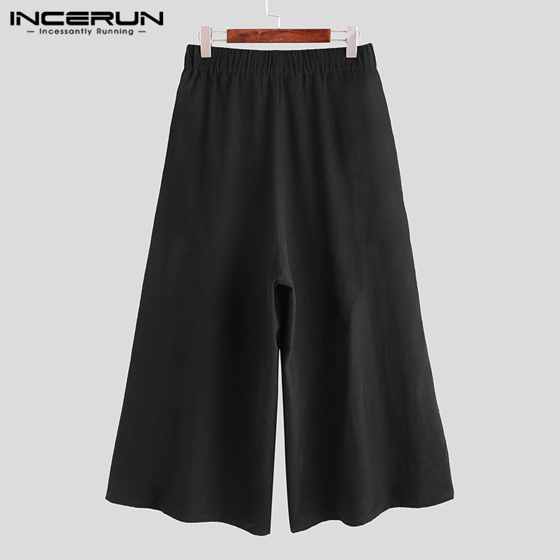 Incerun joggers herre solid elastisk talje bukser med brede ben retro casual bukser smart trend komfort bomuld herre streetwear