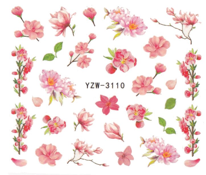 1 pieza de calcomanías para uñas, pegatinas de transferencia de agua, flores románticas, rosas, marcas de agua, deslizador, decoración de uñas, manicura