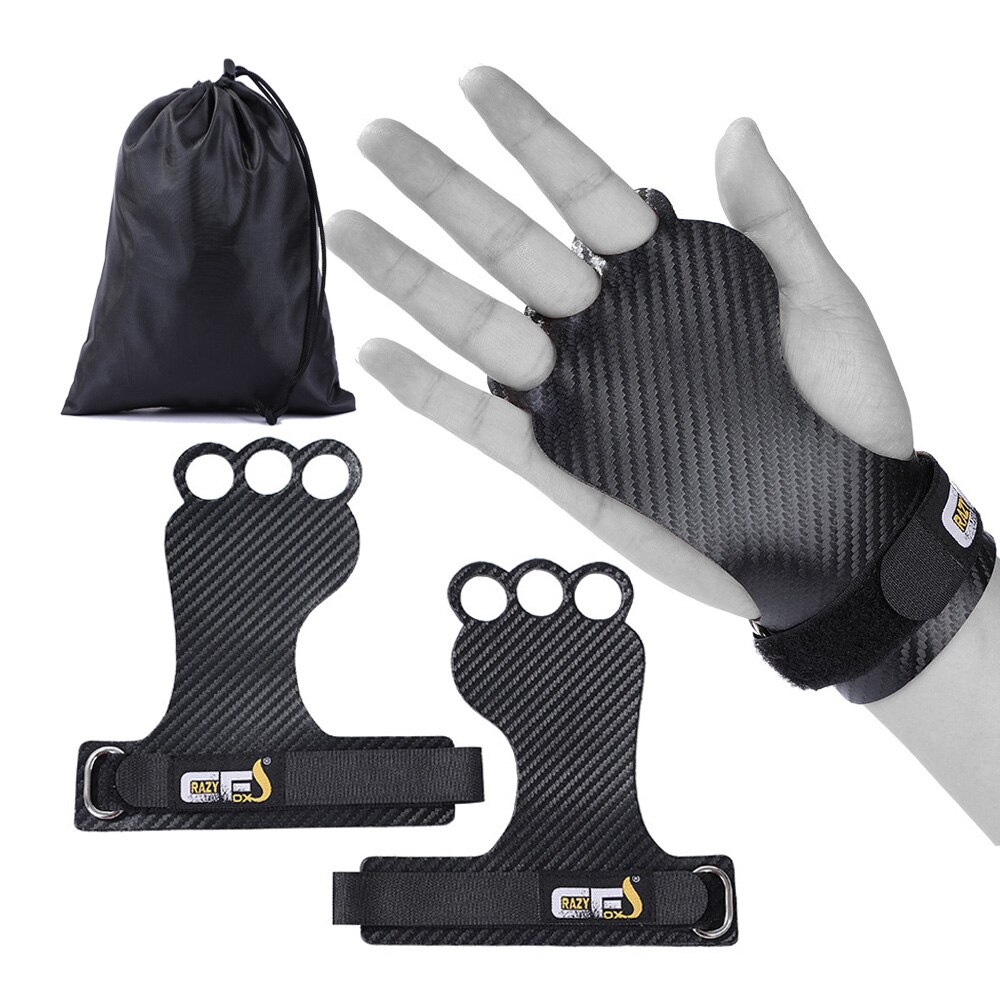 Carbon gymnastik håndtag til vægtløftning crossfit pullups træning håndfladebeskytter gym greb handsker ergonomisk: Greb med taske / Lille