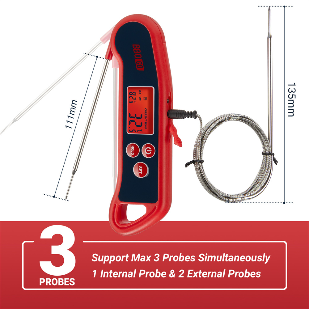 INKBIRD Digital Meat Thermometer BG-HH2P Instant Read Foldable Smart Food Thermometer Backlight with 2 Detachable Wired Probes