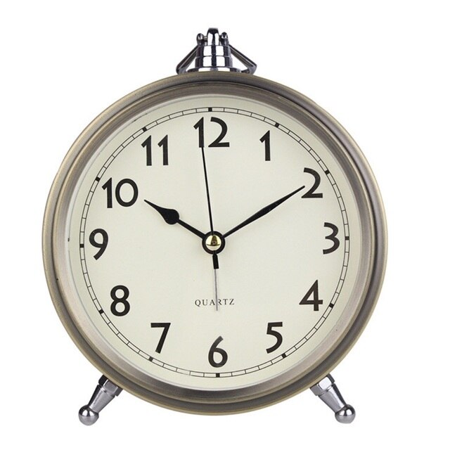 NOOLIM Bronze Metal European Alarm Clock Desktop Decoration Mute Table Clock Roman Word Desktop Retro Small Clock: GT-3