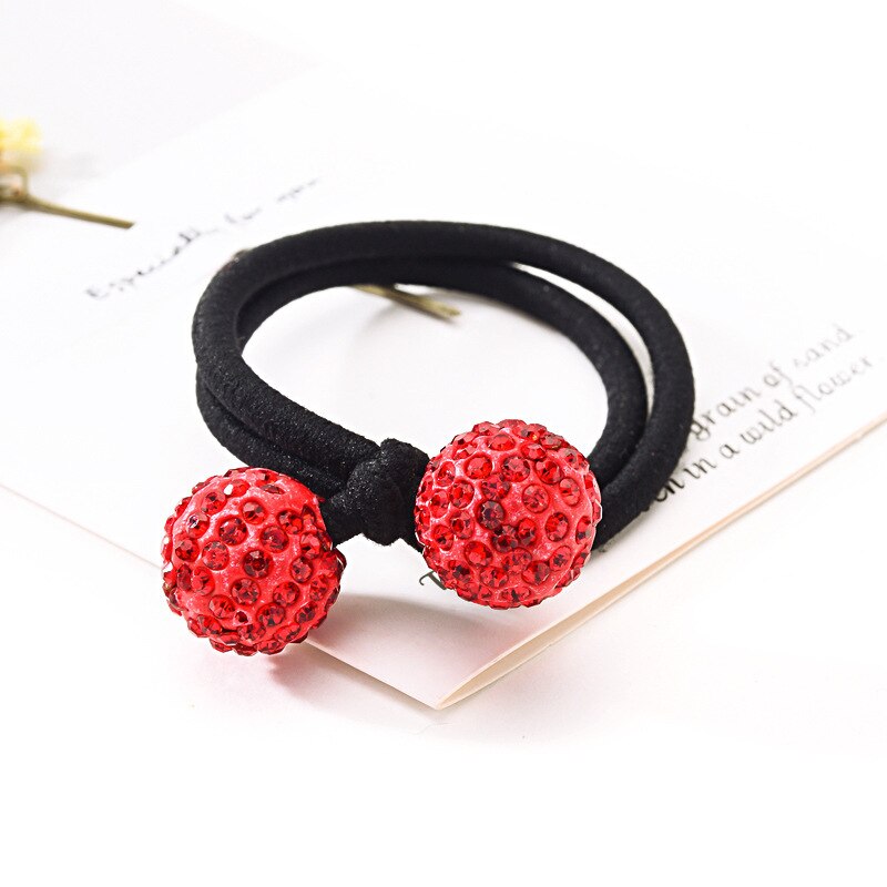 Elástico de cabelo para mulheres, acessórios femininos de cabelo de alta qualidade com strass, para rabo de cavalo: red
