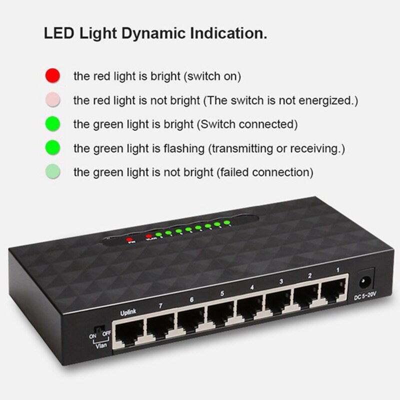 8 porte Gigabit Switch di Rete Ethernet Interruttore Smart Switch di Rete Hub Adapter Full o Half Duplex di Scambio