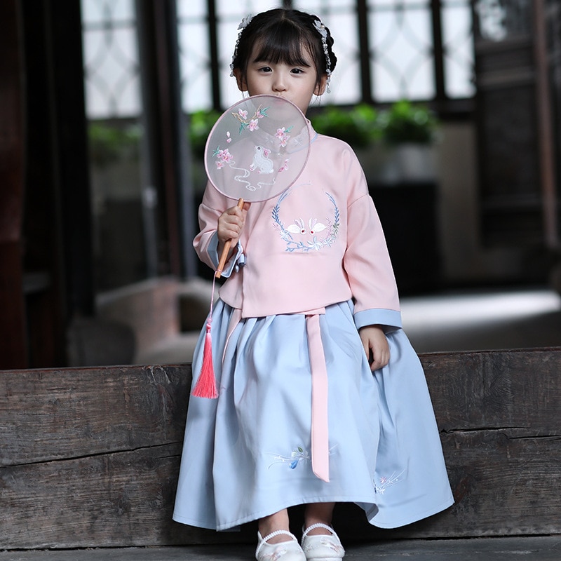 Children's Hanfu Dress - Chinese Folk Dance Costume - Princess Style Stage Wear - Spandex