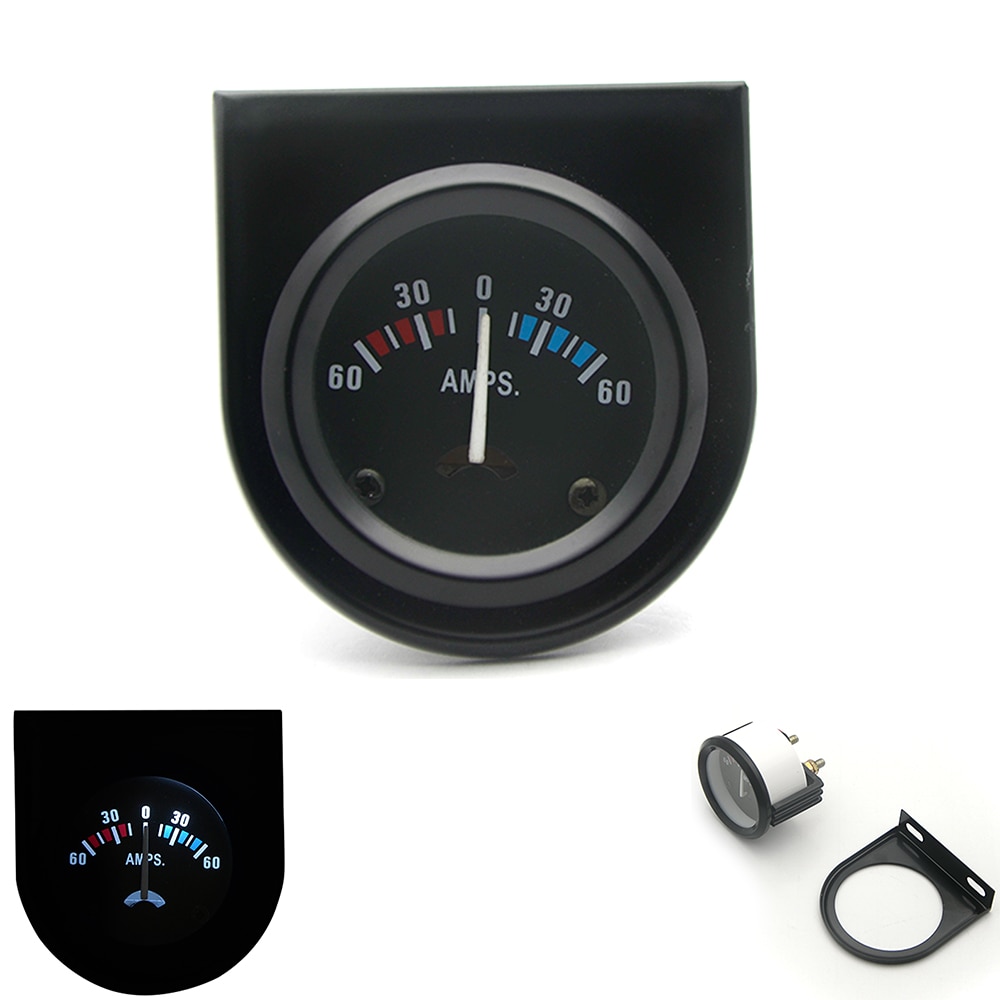 2" 52mm Universal Car Black Analog Ammeter AMPS Meter Gauge 60A White LED Light