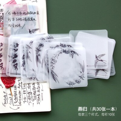 Translucent Sticky Notes Vlinder Guirlande Swallow Paddestoel Schrijven Pads Plant Woord Memo Pads Dagelijks Retro Plant Diy Hand Sticker: B