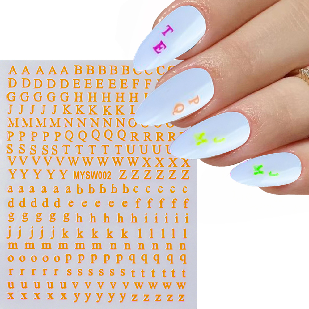 Calcomanías adhesivas con letras en inglés doradas y plateadas, pegatinas 3D metálicas con 26 alfabeto para decoración de uñas, deslizadores de manicura con letras 3D, 1 ud.