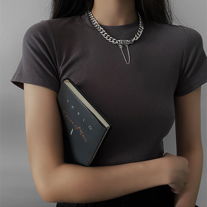 Cubaanse Korte Ketting Rvs Solid Vrouwen Persoonlijkheid Veelzijdige Hip Hop Ketting Hanger Ketting Partij Sieraden