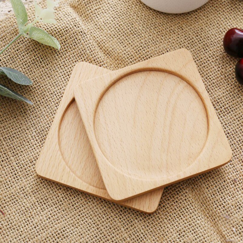 Wooden Coaster Beech Tea Coaster Potholder Coffee Cup Mat Square Round Solid Wood Coaster