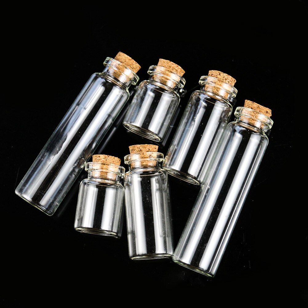 1 st 5/10/20ml önskande flaskglas meddelande flaskor burkar med lock drivande flaska korkpropp mini transparent glasflaska