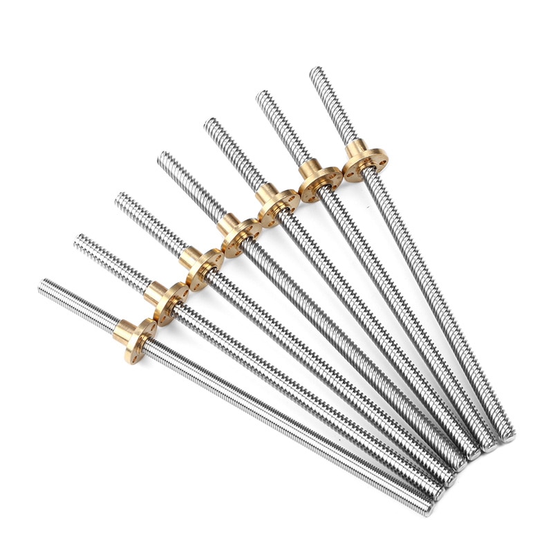 Tige trapézoïdale T8, filetage 100mm 150mm, tête de 8mm/2mm/4mm/8mm/10mm/12mm/14mm avec imprimante 3D noix en laiton