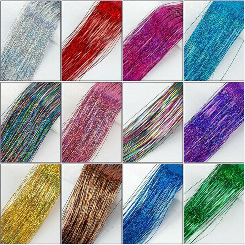 Tinsel Hair 12 Colors Hair Tinsel Extensions For Women Girls With Tools Braiding Sparkle Shiny Hair Braiding Headdress Long