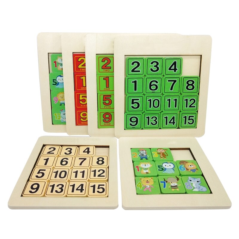 Huarong Road Klotski Puzzle Wooden 3D Puzzle Double-sided Digital Educational Early Learning Toys Children Brain Toys Develop